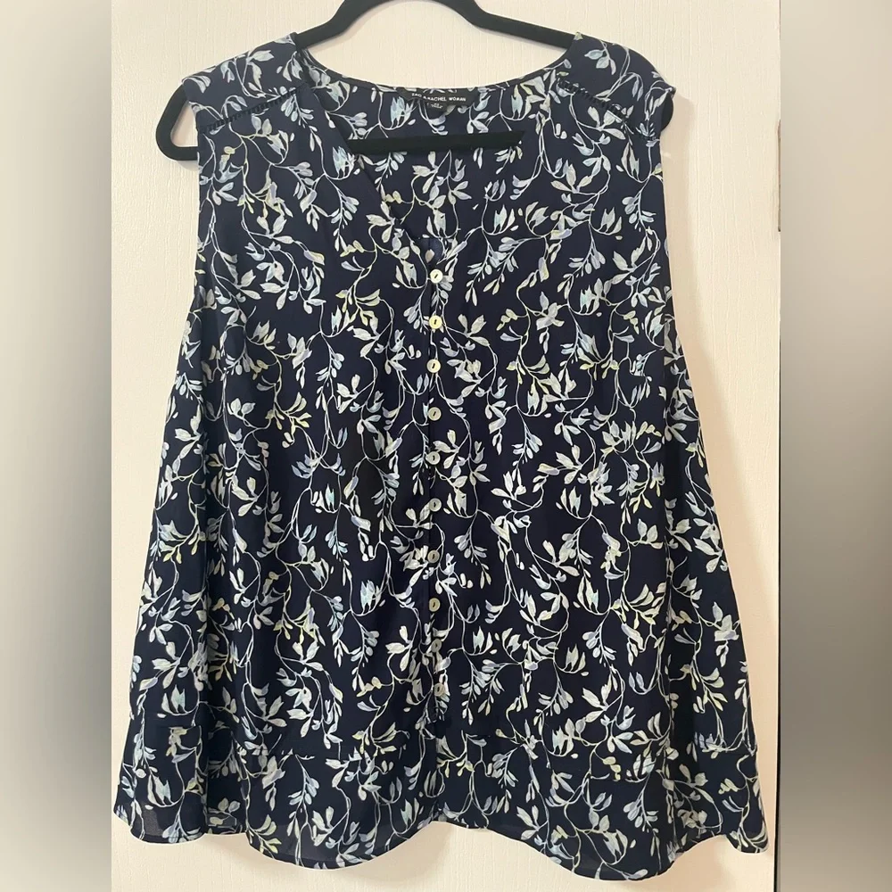 Zac & Rachel 💙🩵 women's Navy Blue Floral Blouse Casual, size 2XL, 100% polyester
